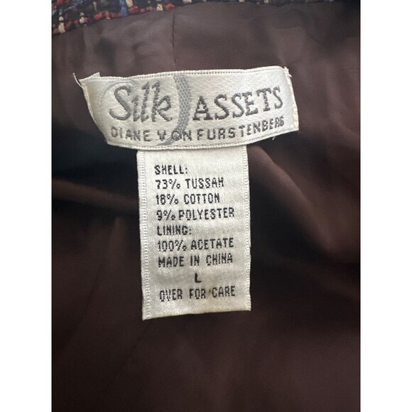 Diane Von Furstenberg Coat Mid Length Single Button Brown Red Blue VINTAGE Large - Picture 7 of 7